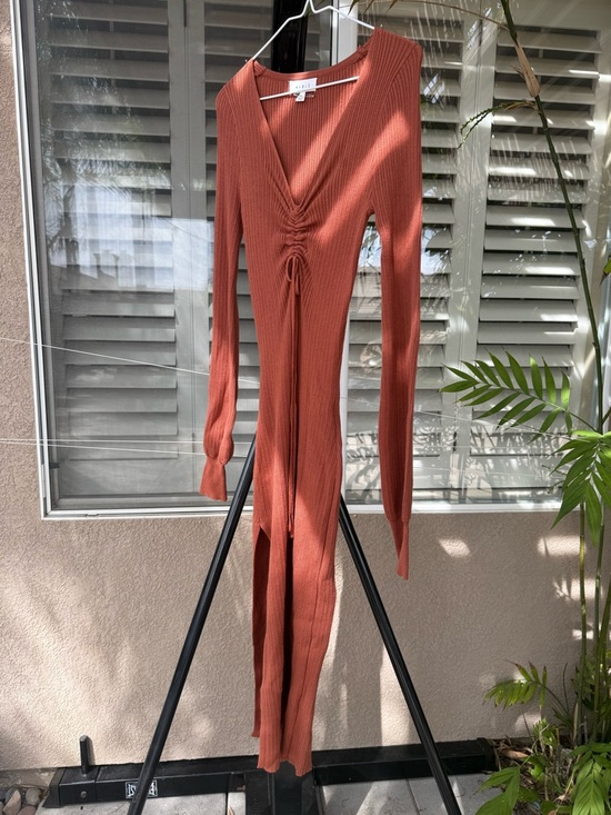 Mable Rust Ribbed Drawstring Dress - Picture 1 of 6